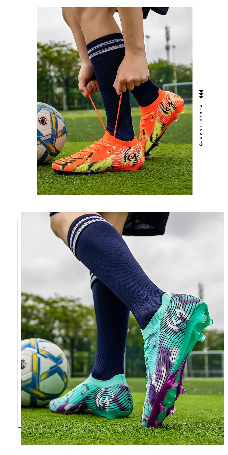 New Men’s Football Boots Outdoor Sneakers High-Quality Grass Cleats Soccer Shoes Boys Match Hot-Selling Non-Slip High-Top Light