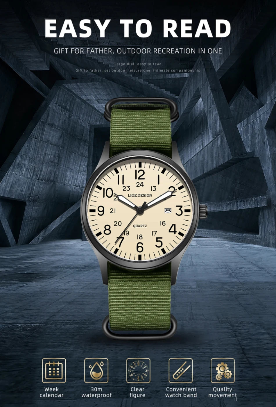 LIGE Top Brand Luxury Men Quartz Watch Date Nylon Leather Waterproof Luminous Military Sports Watches For Men relogios masculino