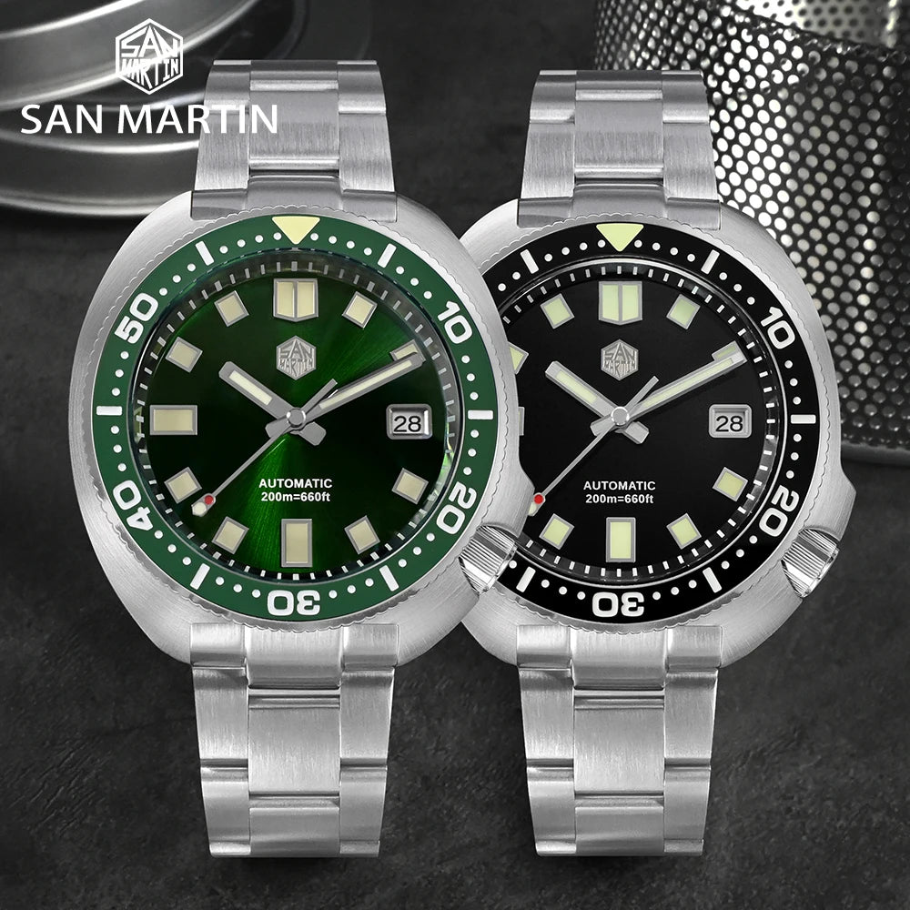San Martin Turtle Men's Diver Watch 44mm NH35 Automatic Mechanical Wristwatch Sapphire Waterproof 200m Luminous Watches SN0047