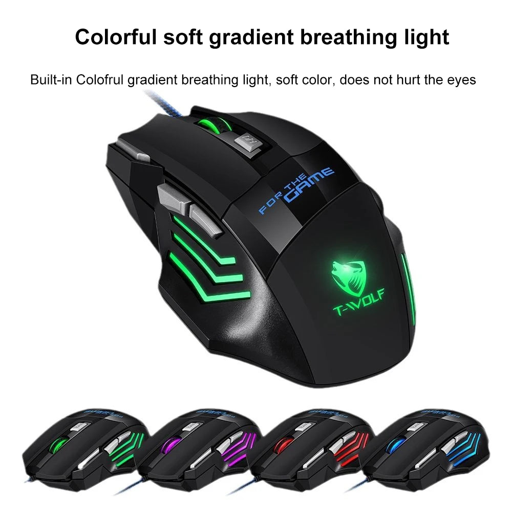 Mouse da gaming cablato KEBIDUMEI, 7 pulsanti, retroilluminazione RGB, mouse USB ergonomico, 2400 DPI, 3 livelli DPI, per PC, laptop, Windows e Mac OS