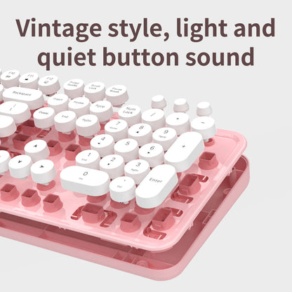 MOFii Black Retro Round Keycaps Wireless Keyboard & Mouse Combo, 2.4G Quiet Office Set, US QWERTY Layout