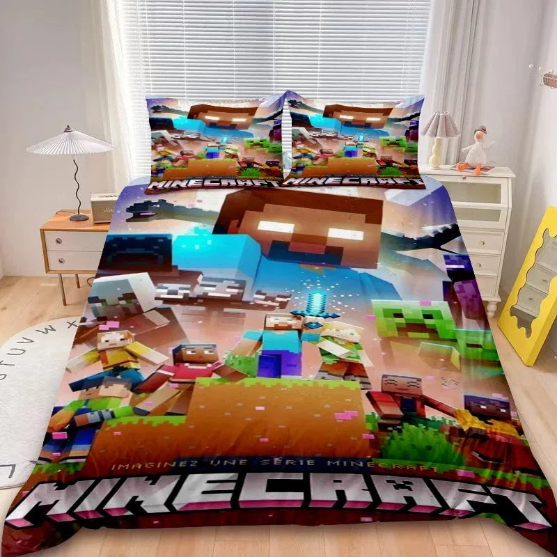 Minecraft 2/3pcs Duvet Cover Game My World Duvet Cover Monster Hunters Bedding Set Duvet Cover Single Boys Kids Bedroom Decor