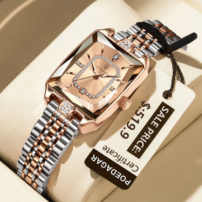 POEDAGAR Luxury Rectangle Watch For Woman Waterproof Calendar Simple Ladies Watch Fashion Stainless Steel Quartz Women's Watches