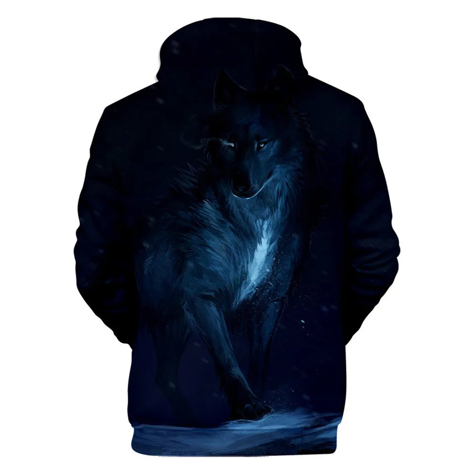 Sweatshirt com Capuz Cool Space Galaxy Wolf para Homem — Lobo Brilhante, Estilo Fashion, Pullover de Primavera e Outono