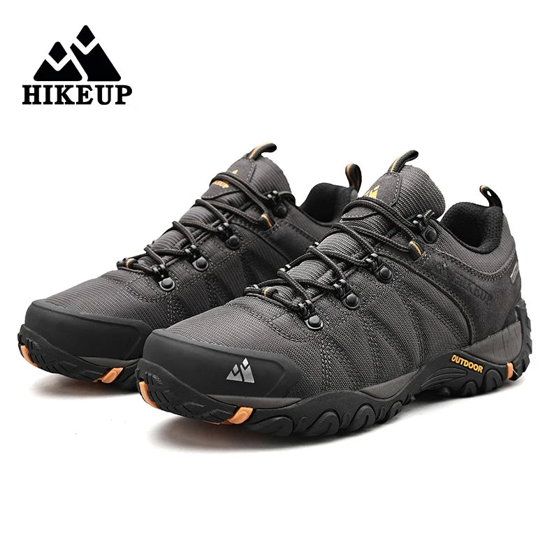 HIKEUP Pantofi de drumeție pentru bărbați, pentru patru sezoane, sport outdoor, piele naturală, rezistenți la uzură, pantofi de escaladă cu talpă din cauciuc, sneakeri de trekking