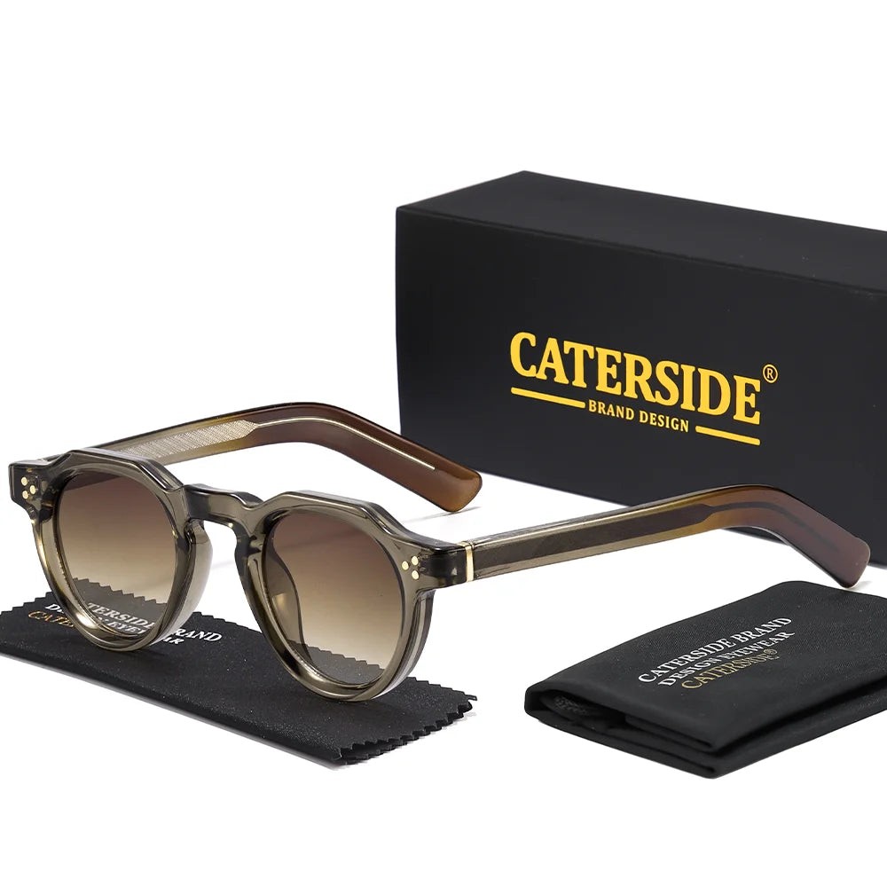 CATERSIDE Retro Round Men's Sunglasses High-Quality Thick Style Women's Outdoor Travel Business Driving Decorative Glasses UV400