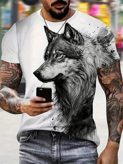 Herr-T-shirt med vildvargsmönster, sommar, streetwear, utomhus, andningsbar, avslappnad T-shirt, överdelar, 3D-tryckta T-shirts, modekläder för män