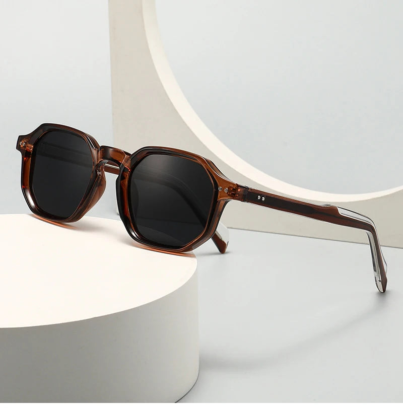 SHAUNA New Polygon Square Men Polarized Sunglasses Retro Rivets Women Blue Green Shades UV400