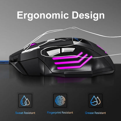 Mouse da gaming cablato KEBIDUMEI, 7 pulsanti, retroilluminazione RGB, mouse USB ergonomico, 2400 DPI, 3 livelli DPI, per PC, laptop, Windows e Mac OS