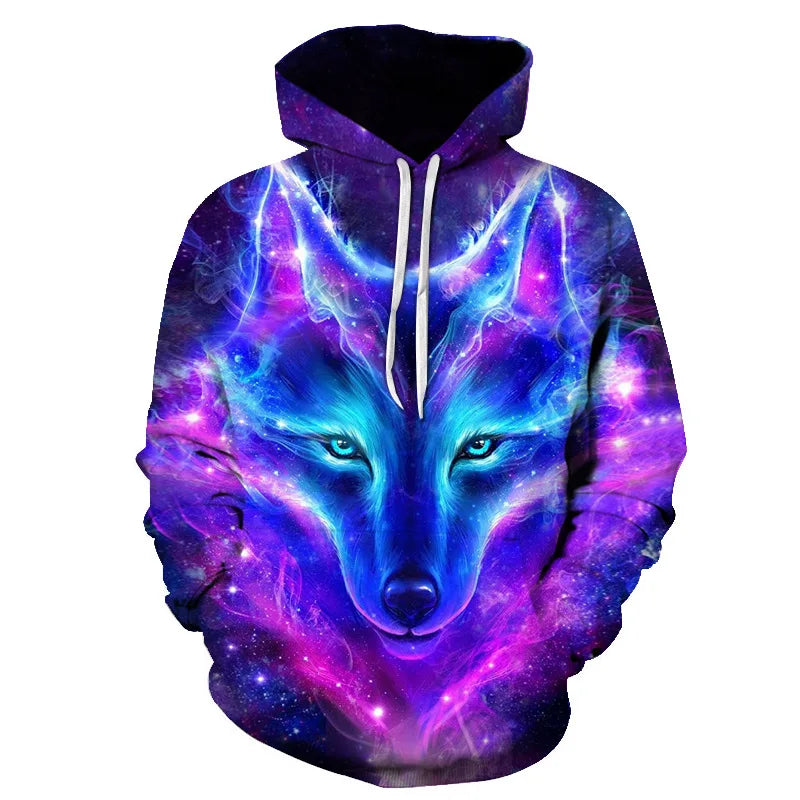 3D Wolf Pattern Printed Hooded Sweatshirt Fashion And Casual Men's Oversized Pullover Harajuku Street Design Hooded Sweatshirt