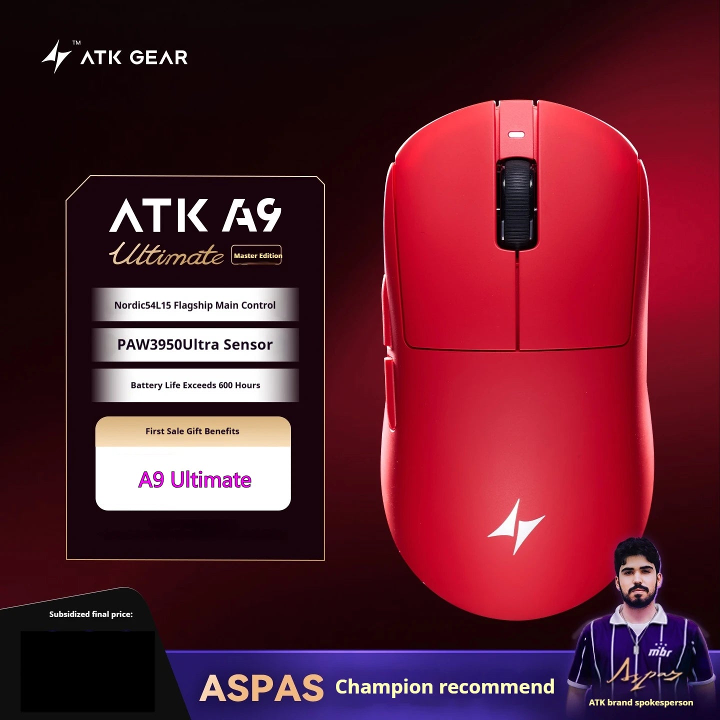 Rato Gaming Sem Fios ATK A9 Plus A9/A9 SE/A9 Pro Tri-Mode 8K Leve A9 Ultimate E-sports PC Presente Personalizado
