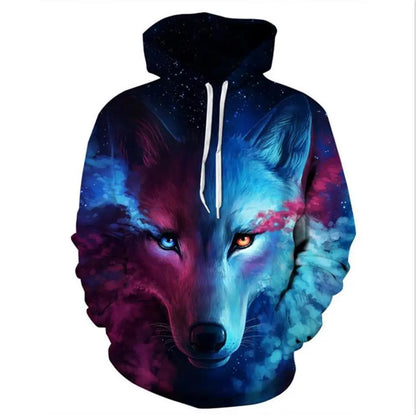 3D Wolf Pattern Printed Hooded Sweatshirt Fashion And Casual Men's Oversized Pullover Harajuku Street Design Hooded Sweatshirt
