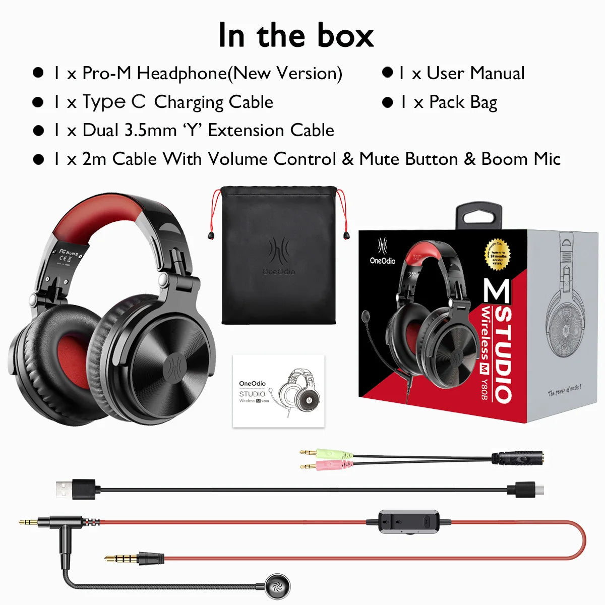 Auriculares gaming inalámbricos Bluetooth 5.2 OneOdio 110H – 110H de autonomía, sonido de graves profundos circumaurales con micrófono, auriculares 2 en 1 con cable e inalámbricos para PC y PS4
