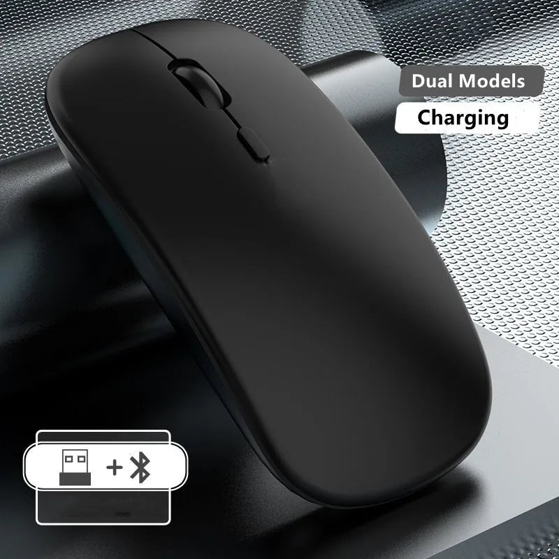 Rato sem fios recarregável de modo duplo, compatível com Bluetooth, 2.4G USB, para computador portátil, iPad, tablet e notebook, rato gaming
