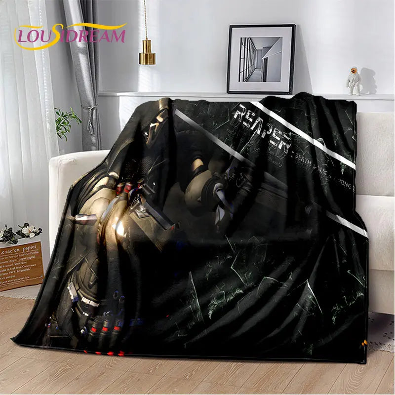 Overwatch Gamer DVA Reaper Manta Macia de Peluche, Manta de Flanela para Sala de Estar, Quarto, Cama, Sofá, Piquenique, Criança, 3D