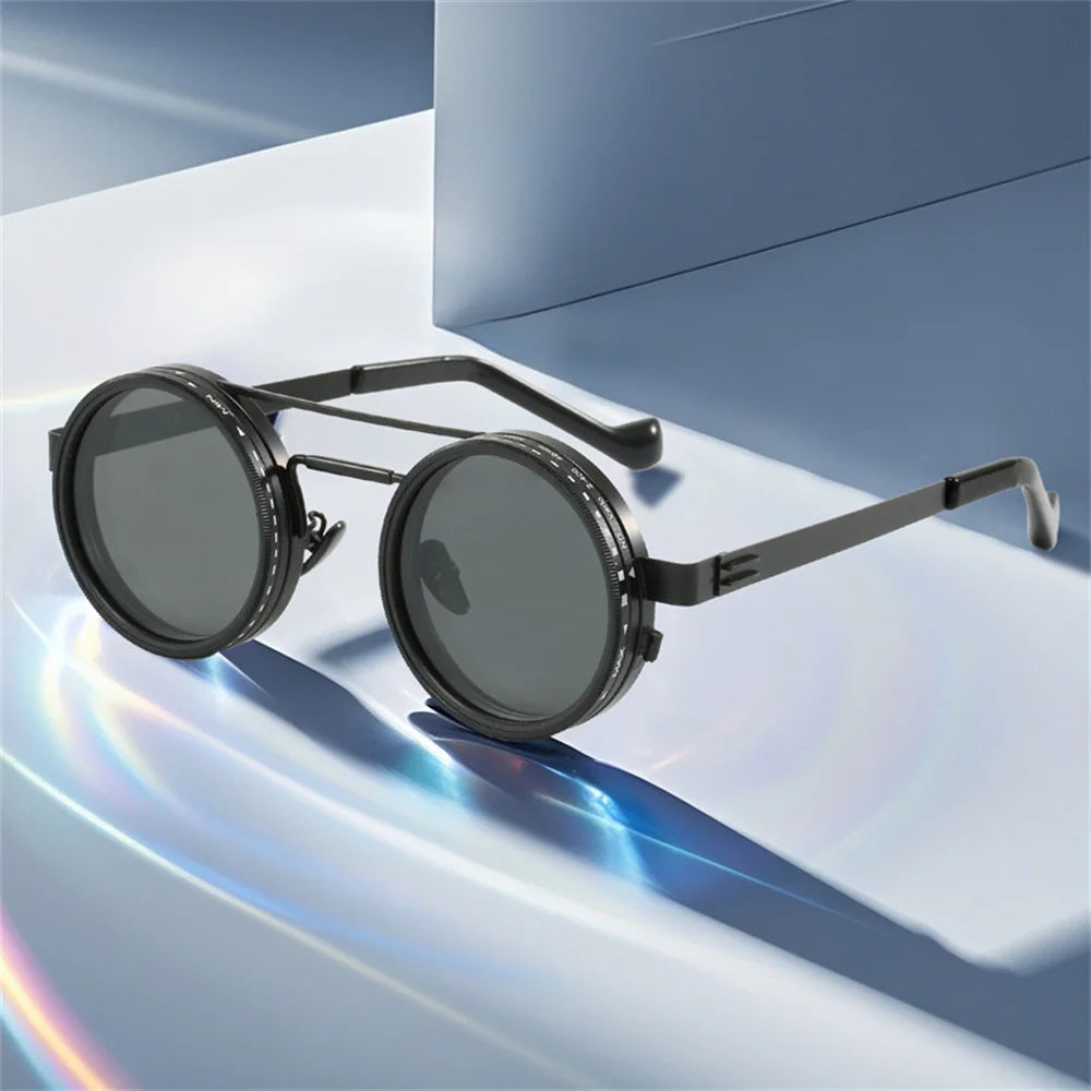 KLASSNUM Adjustable Sunglasses Men Nd Filter Glasses ND9 Speed Dimming Sun Glasses Round Polarized Fishing Driving Eyewear 2026