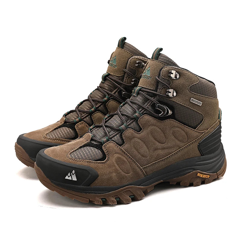 HIKEUP High-Top Herren-Wanderstiefel Winter Outdoor Schuhe Schnürung Rutschfeste Sportliche Freizeit-Trekkingstiefel Herren Wildleder Warme Schuhe