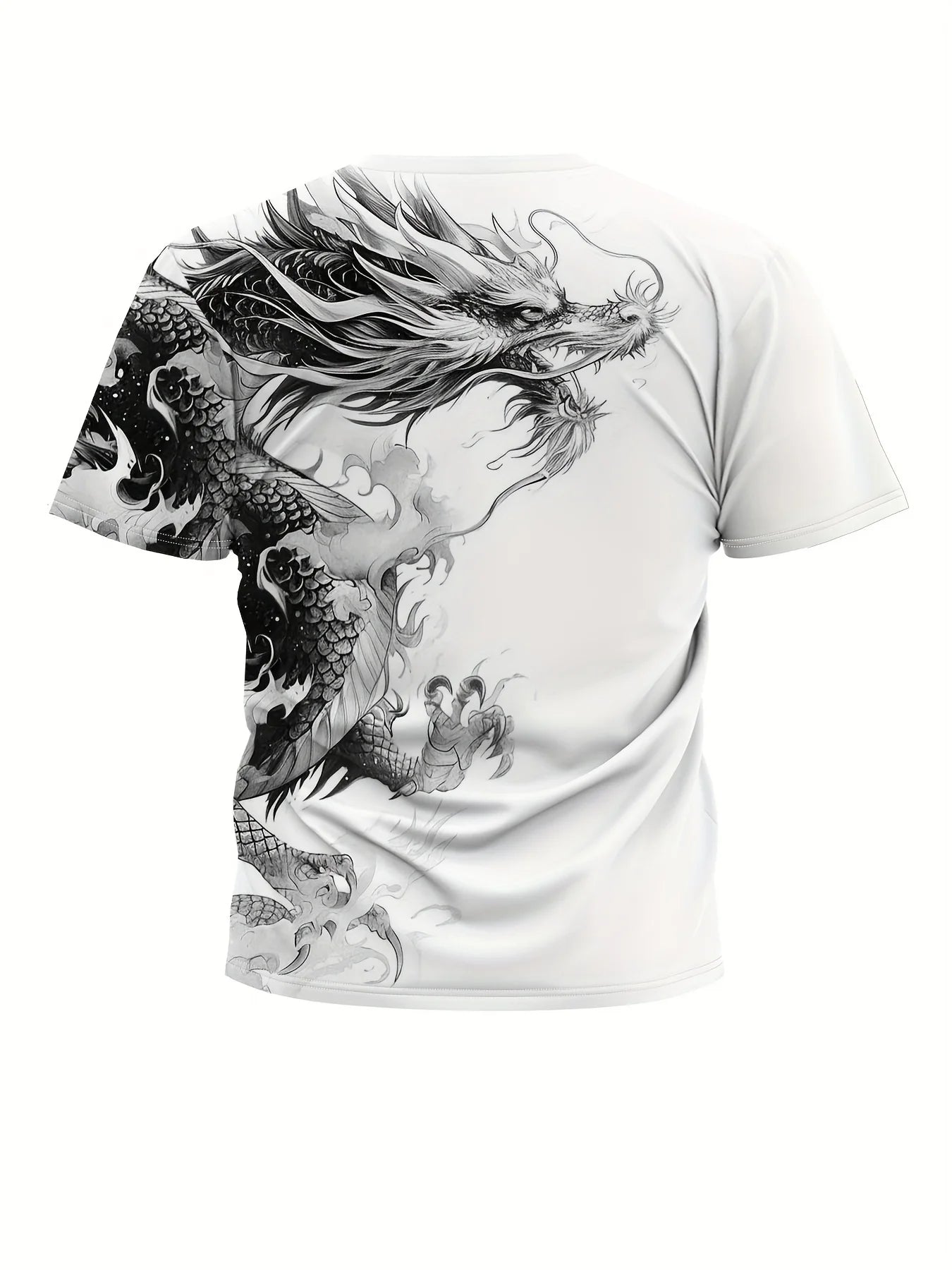 T-shirt da uomo con stampa drago, tessuto casual traspirante, maglietta grafica street style, moda outdoor, camicia a maniche corte da uomo