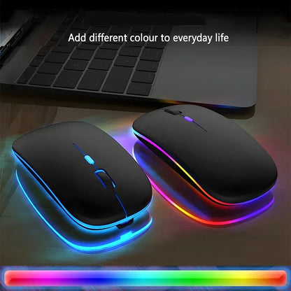 Rato sem fios recarregável de modo duplo, compatível com Bluetooth, 2.4G USB, para computador portátil, iPad, tablet e notebook, rato gaming