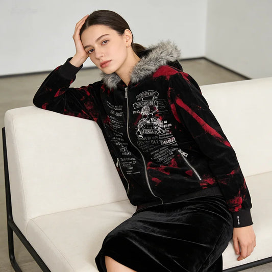 2026 New American Fashion Trend Goth Printed Zipper Hoodie Women Street Hip Hop Punk Rock Sweatshirt Unisex Casual Loose Hoodie