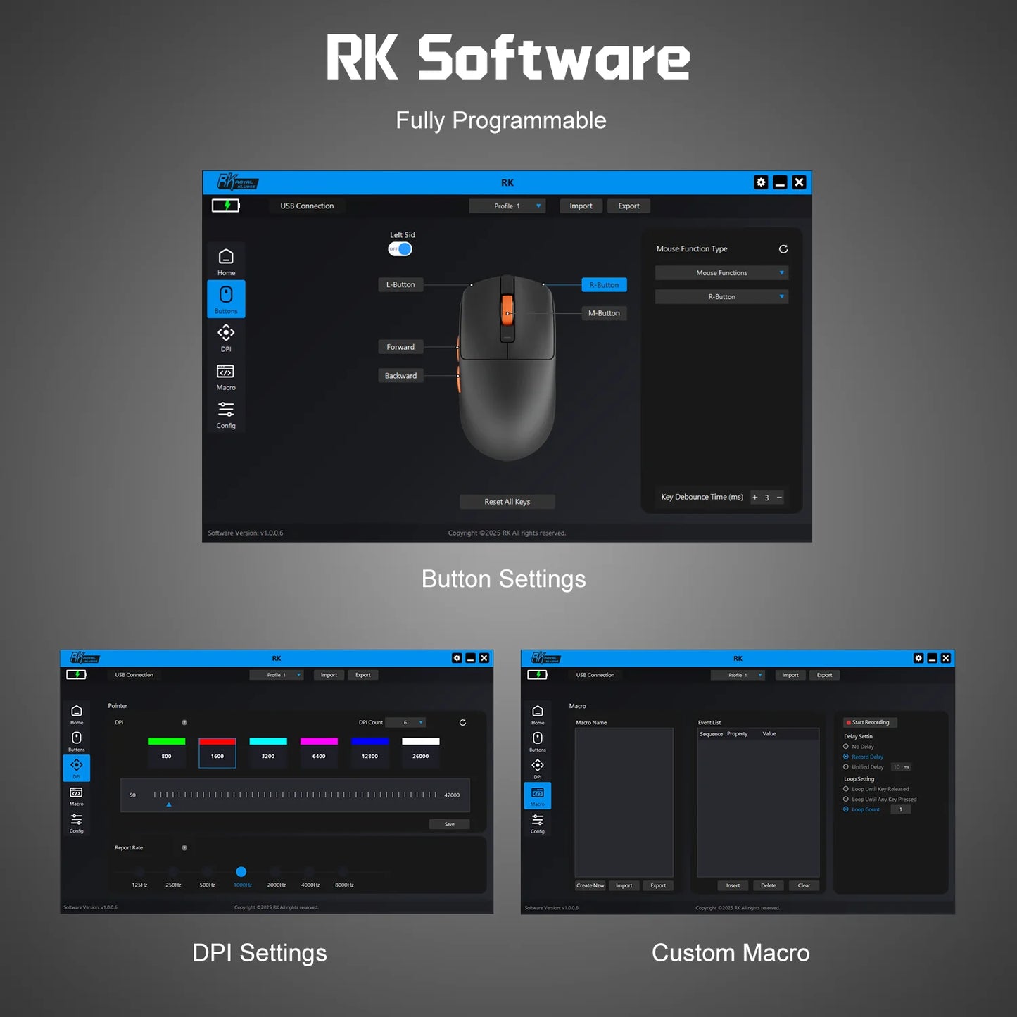 Mouse wireless Bluetooth RK ROYAL KLUDGE M30 PAW3311 41G leggero 12000dpi tri-mode per gamer, ergonomico con software