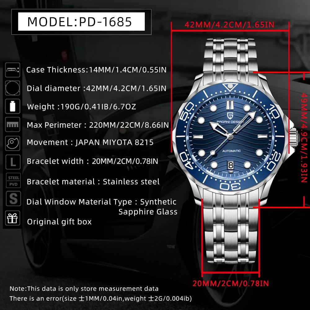 PAGANI DESIGN 2026 Nuevo V2 Waves 200M Reloj de buceo para hombre, reloj automático de lujo y moda para hombre, cristal de zafiro AR, reloj de pulsera para hombre