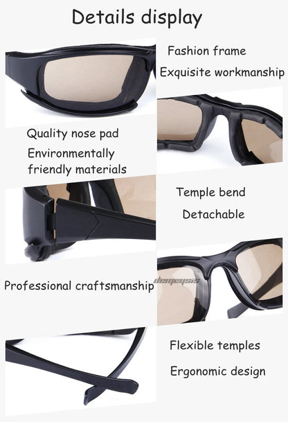 Polarized Tactical Glasses 4 Lens Kit Outdoor Hiking Cycling Fishing UV400 Sunglasses Hunting Shooting Airsoft Paintball Goggles
