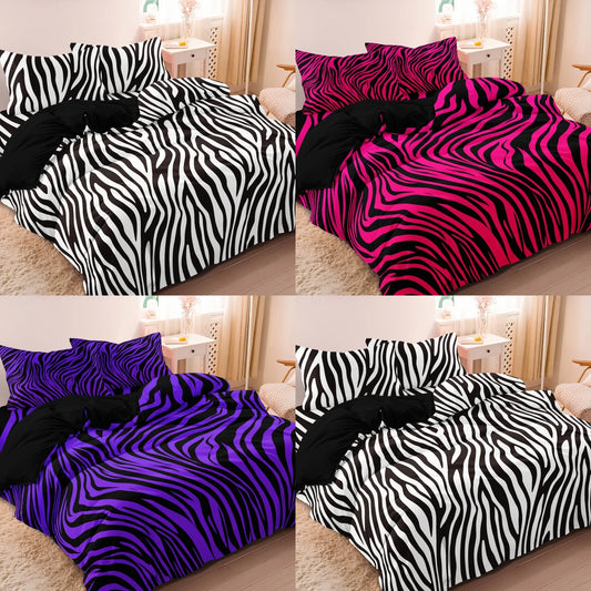 Conjunto de cama de 3 peças com estampado digital zebra vermelho-rosa e estampado leopardo, conjunto de capa de edredão, impressão digital, para utilização em casa, hotel ou dormitório