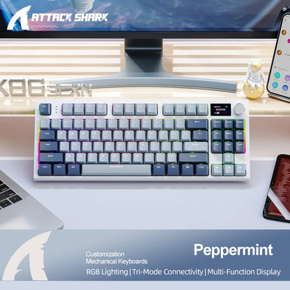 Attack Shark K86 Wireless Mechanical Keyboard, TFT Display, Metal Knob, RGB Backlit, Hot-Swappable, Bluetooth for Gaming & Office