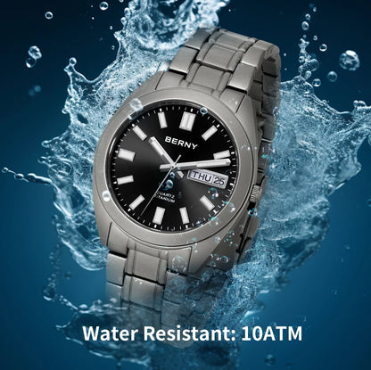 BERNY Titanium Watch for Men Super Light Weight Wristwatch Super Luminous Sapphire 10ATM Waterproof Sport Field Quartz Watches