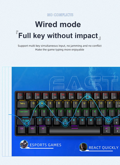 61 Keys RGB Mechanical Keyboard Wired K61 Mini Keyboard 60% Portable Black, White, Red/Blue Switch for Gaming/Work