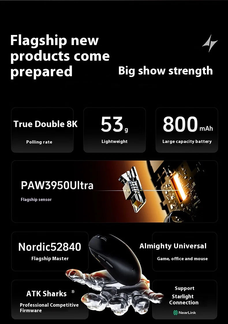 ATK A9 Ultra kabellose Gaming-Maus, Tri-Mode, 8K, 53g, leicht, A9/A9 SE/A9 Plus/A9 Pro Gaming-Maus, E-Sports-PC, personalisiertes Geschenk