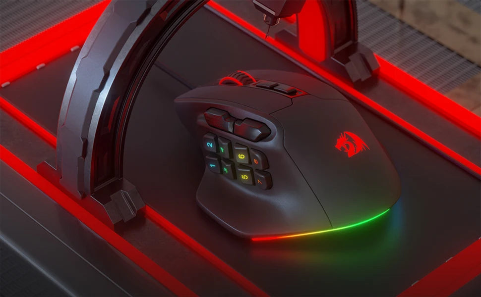 Redragon M811 Aatrox MMO žaidimų pelė, 15 programuojamų mygtukų, laidinė RGB žaidėjų pelė su ergonomiška natūralaus suėmimo konstrukcija