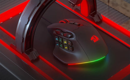 Redragon M811 Aatrox MMO žaidimų pelė, 15 programuojamų mygtukų, laidinė RGB žaidėjų pelė su ergonomiška natūralaus suėmimo konstrukcija