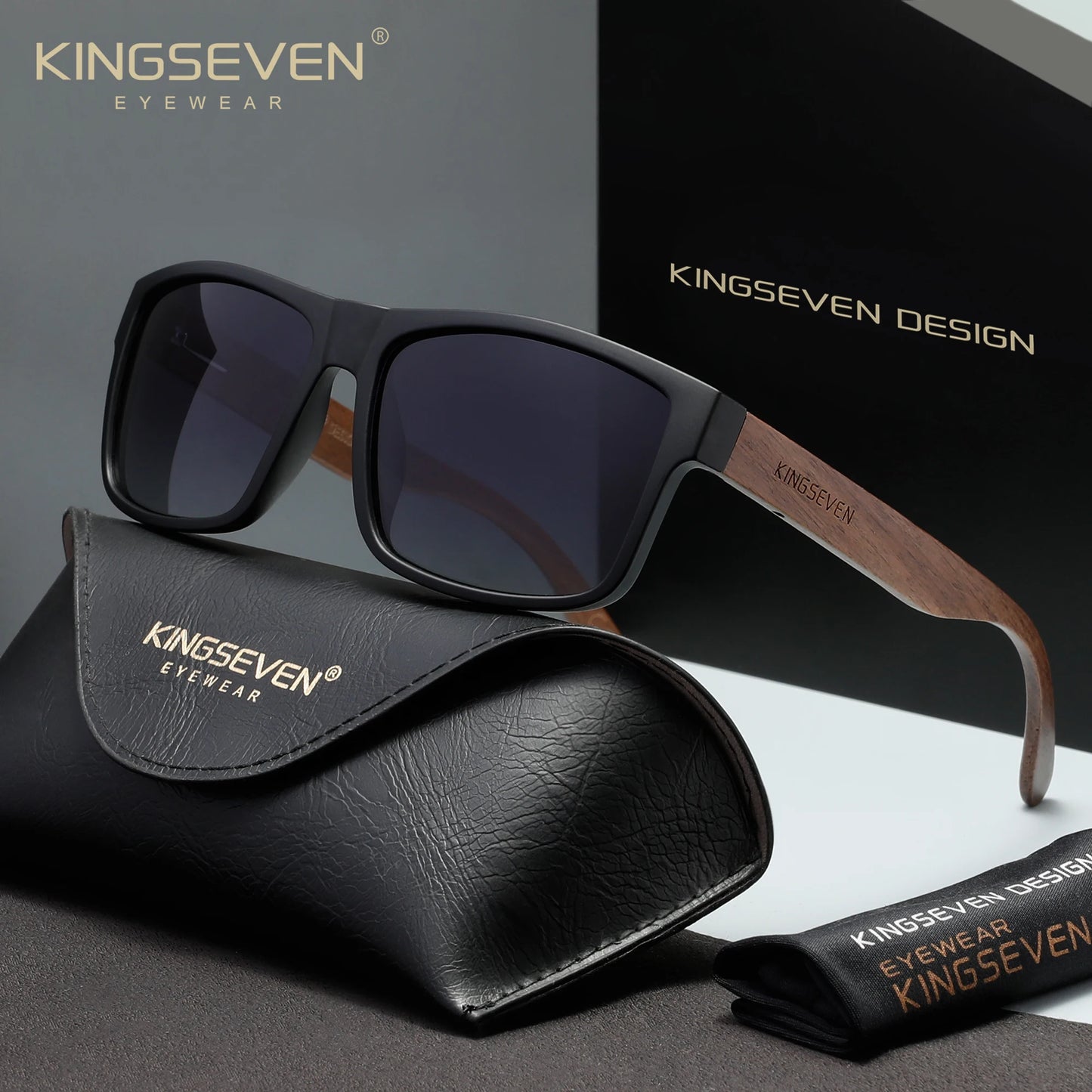 KINGSEVEN Fashion Sunglasses Wooden Men Women Round Fashion Eyewear Polarized UV400 Male Large Frame Retro Glasses