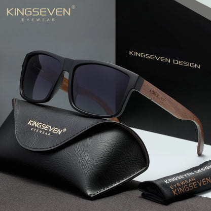 KINGSEVEN Fashion Sunglasses Wooden Men Women Round Fashion Eyewear Polarized UV400 Male Large Frame Retro Glasses