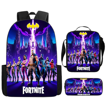Set Fortnite Cartoon de 3 piezas, gran capacidad, adecuado para niños y niñas de 5 a 8 años, incluye mochila, bolsa para comida y estuche para lápices