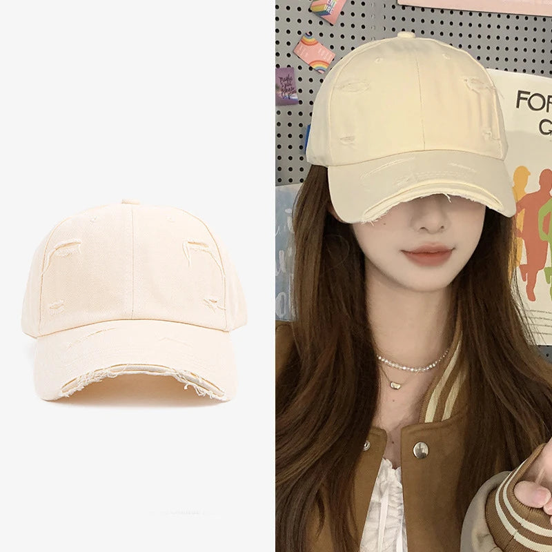 Men's and women's new spring and summer hip-hop versatile soft top curved eave retro personality distressed hole duckbill hat