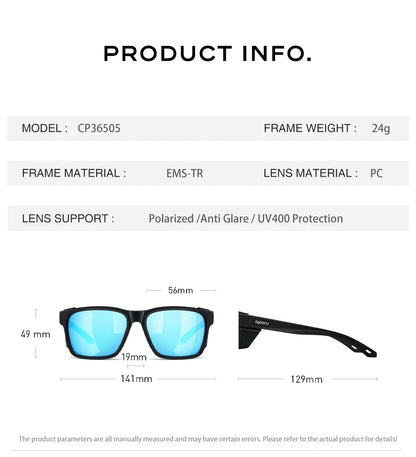 CAPONI Polarized Men Sunglasses Outdoor Sport Fishing Sun Glasses Square Anti-Oil and Water Blue HD Lenses Black Shades CP36505