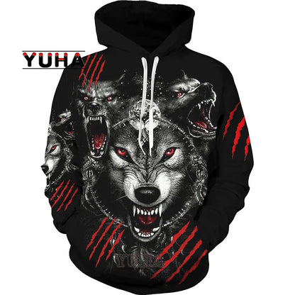 3D-bedruckter Wolf-Hoodie Unisex – cooler Pullover mit Tiergrafik, Sweatshirt für Herren-Streetwear