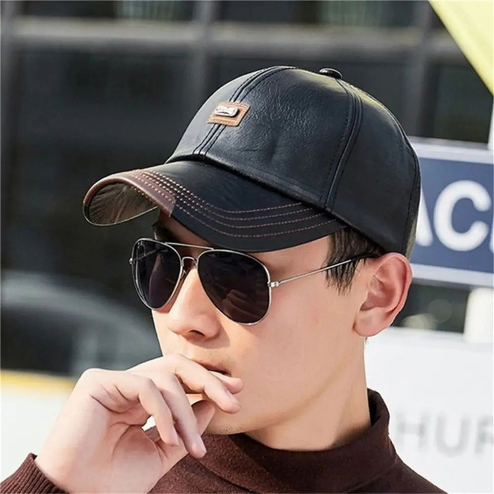 Men Hats Baseball Caps Leather Outing Cap Fashion Casual Adjustable Winter Warm Hat
