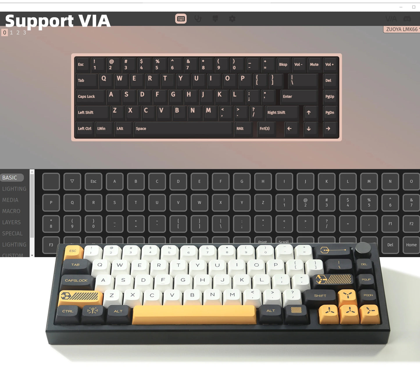 ZUOYA LMK66 3 Mode Mechanical Keyboard Kit Aluminum Wireless Gaming Keyboard 60% Bluetooth 2.4G RGB Hotswap Gasket Structure