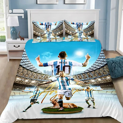 Set de ropa de cama Football Star M-messis con funda nórdica y funda de almohada para adulto, niño y niña, decoración de dormitorio infantil, tamaño individual, doble y grande