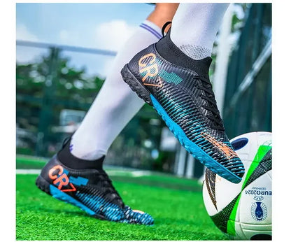 Kids Anti-Collision Toe Football Boots Lace-Up Closure Short Non-Slip Studs Wearproof Breathable Outdoor Grass Game Shoes