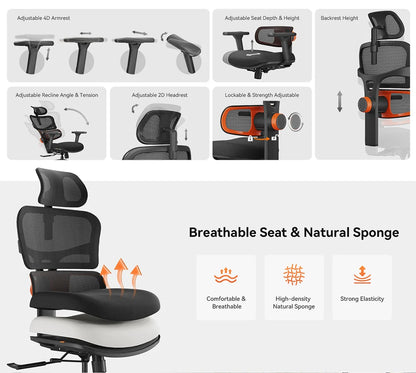 NEWTRAL NT001 Ergonomic Office Chair with Auto-Following Lumbar Support, 3 Recline Angles, Adjustable Backrest Armrest Headrest