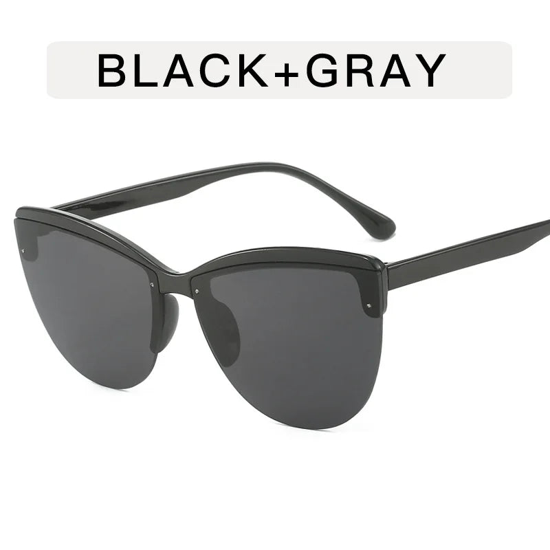 Cat's Eye Sun Glasses Retro Half Frame Sunglasses Fashion Women's Decorative Sunglasses