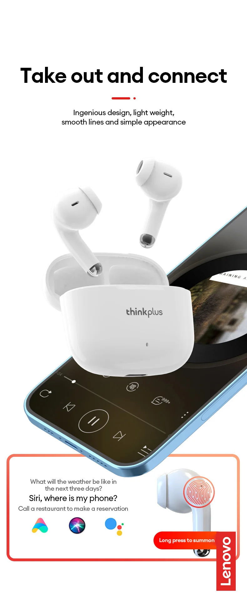 Lenovo LP40 Pro Wireless Bluetooth 5.0 Earbuds – HiFi Stereo Sound, Low Latency Gaming TWS Earphones with HD Call Mic & Charging Case