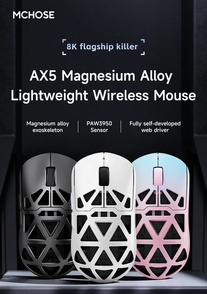 MCHOSE AX5 V2 Wireless Gaming Mouse 8KHz Polling PAW 3950 42000DPI Optical Sensor 56g Tri-Mode 130h Battery Magnesium Alloy