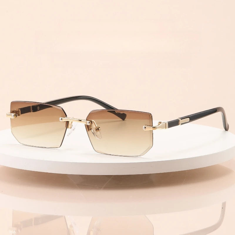 Vintage Rectangle Sunglasses Men New Rimless Fashion Beach Shades Women Trendy Luxury Brand Design Casual Anti-UV Sun Glasses