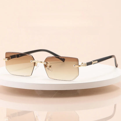 Vintage Rectangle Sunglasses Men New Rimless Fashion Beach Shades Women Trendy Luxury Brand Design Casual Anti-UV Sun Glasses